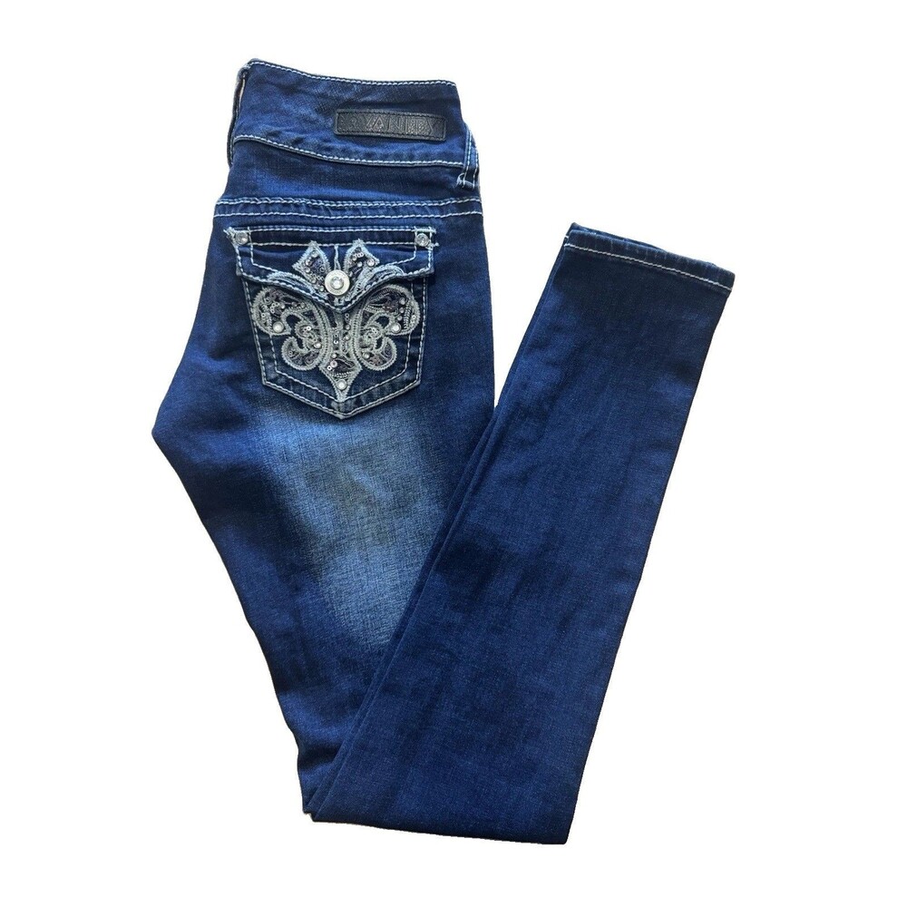 Vanity Premium Collection Jeans 25W 32L Dark Wash Bling Rhinestone Embellish Y2K